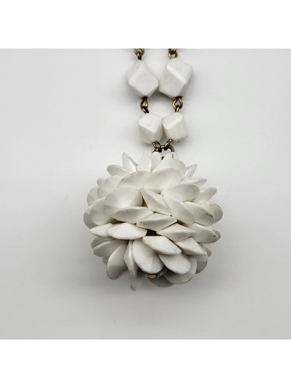 Vintage Coro Necklace Original tag White Pompom lucite Flamboyant MCM